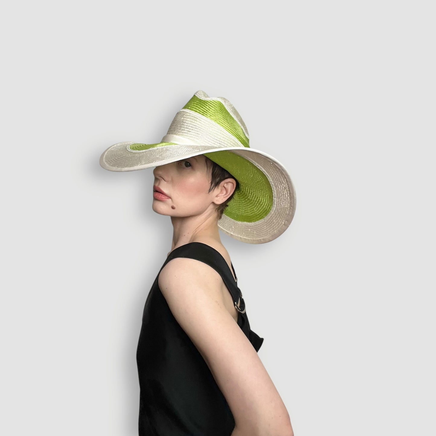 Cael Stripe Hat: Neon Green and White