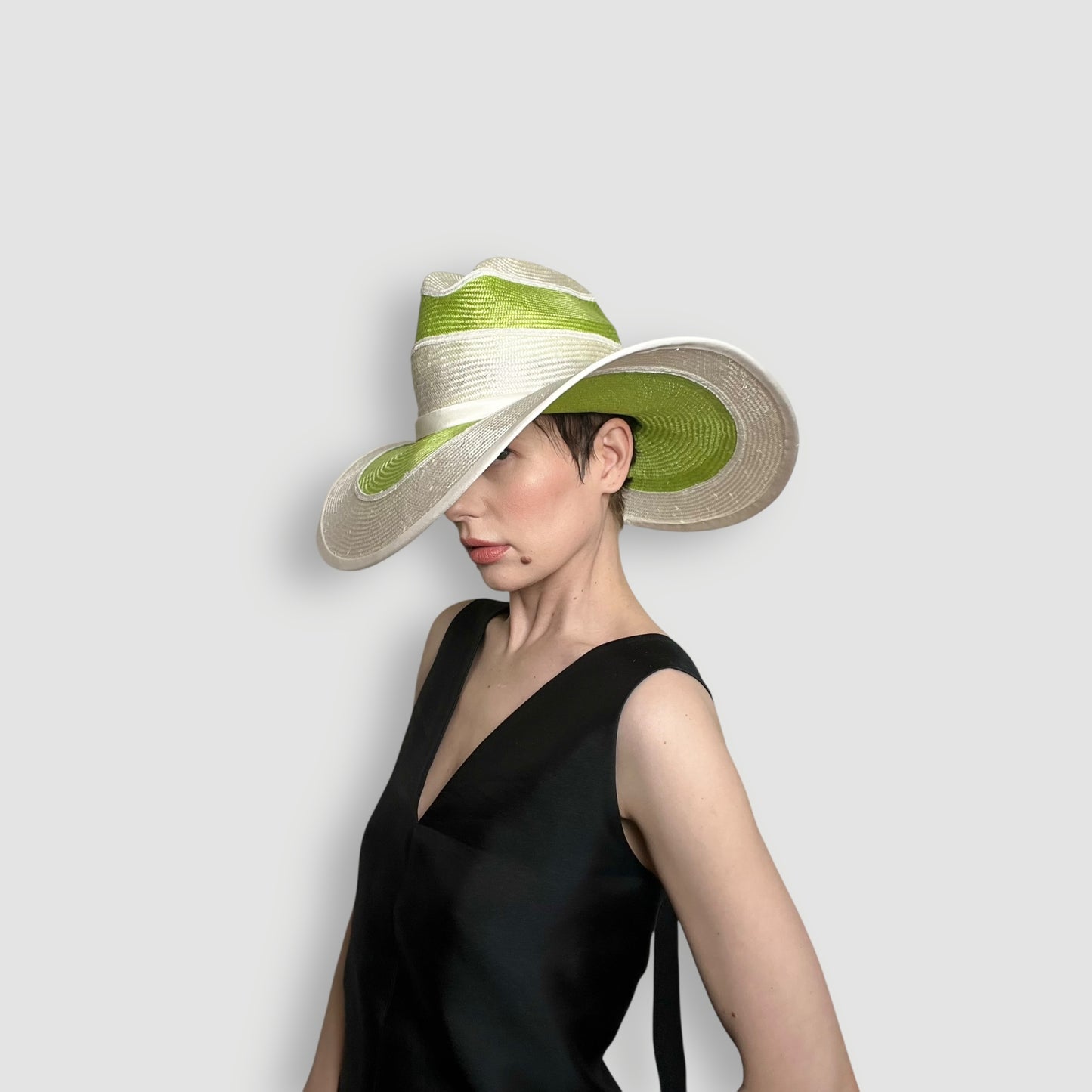 Cael Stripe Hat: Neon Green and White