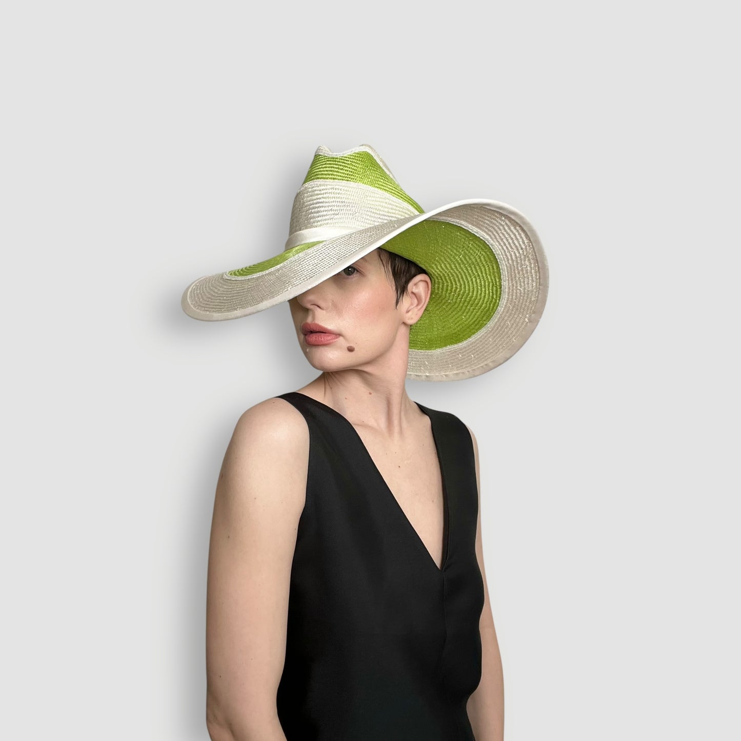 Cael Stripe Hat: Neon Green and White