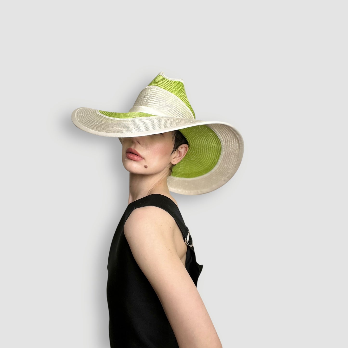 Cael Stripe Hat: Neon Green and White