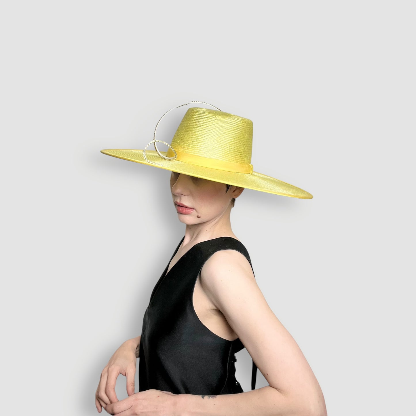 Octavia Hat- Lemon Yellow with diamante twirl