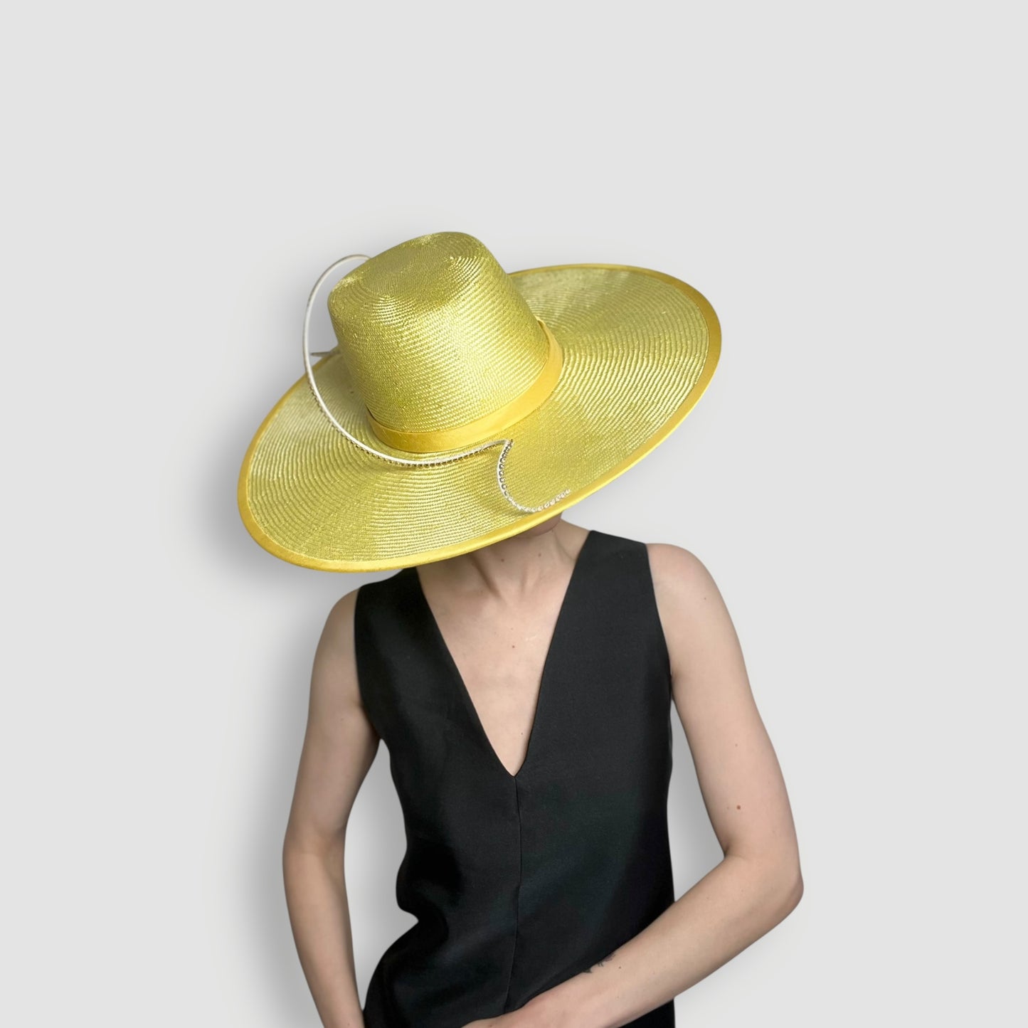 Octavia Hat- Lemon Yellow with diamante twirl