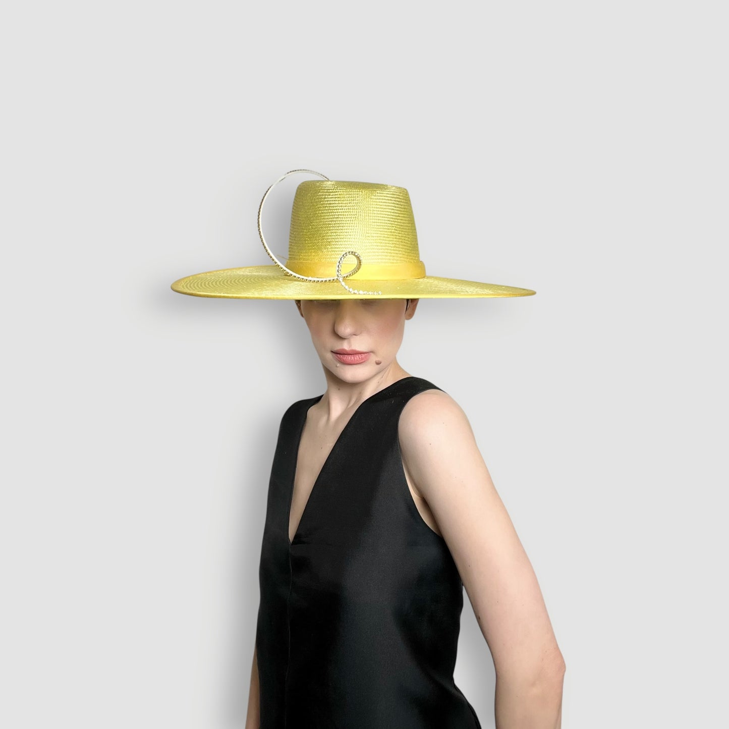 Octavia Hat- Lemon Yellow with diamante twirl