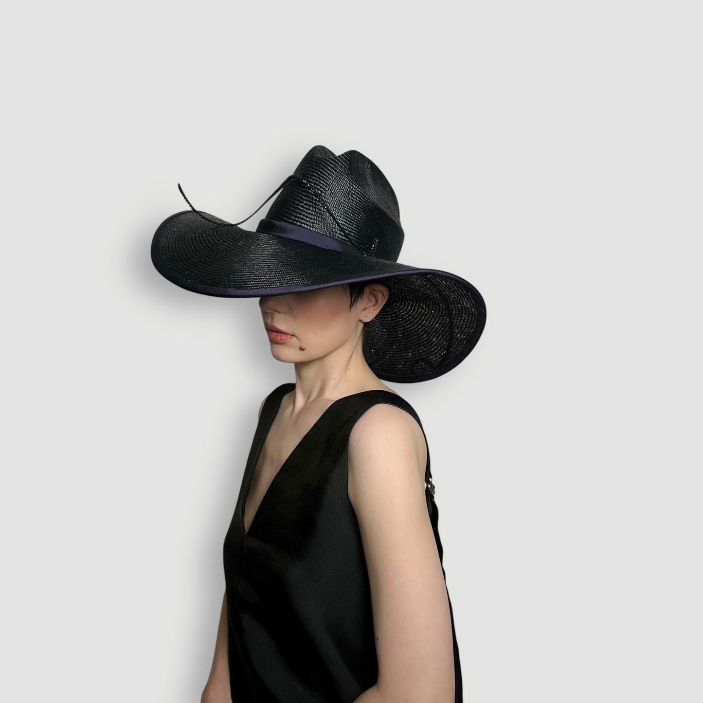 Raphael Hat: French Navy with Black Diamante Twirl.