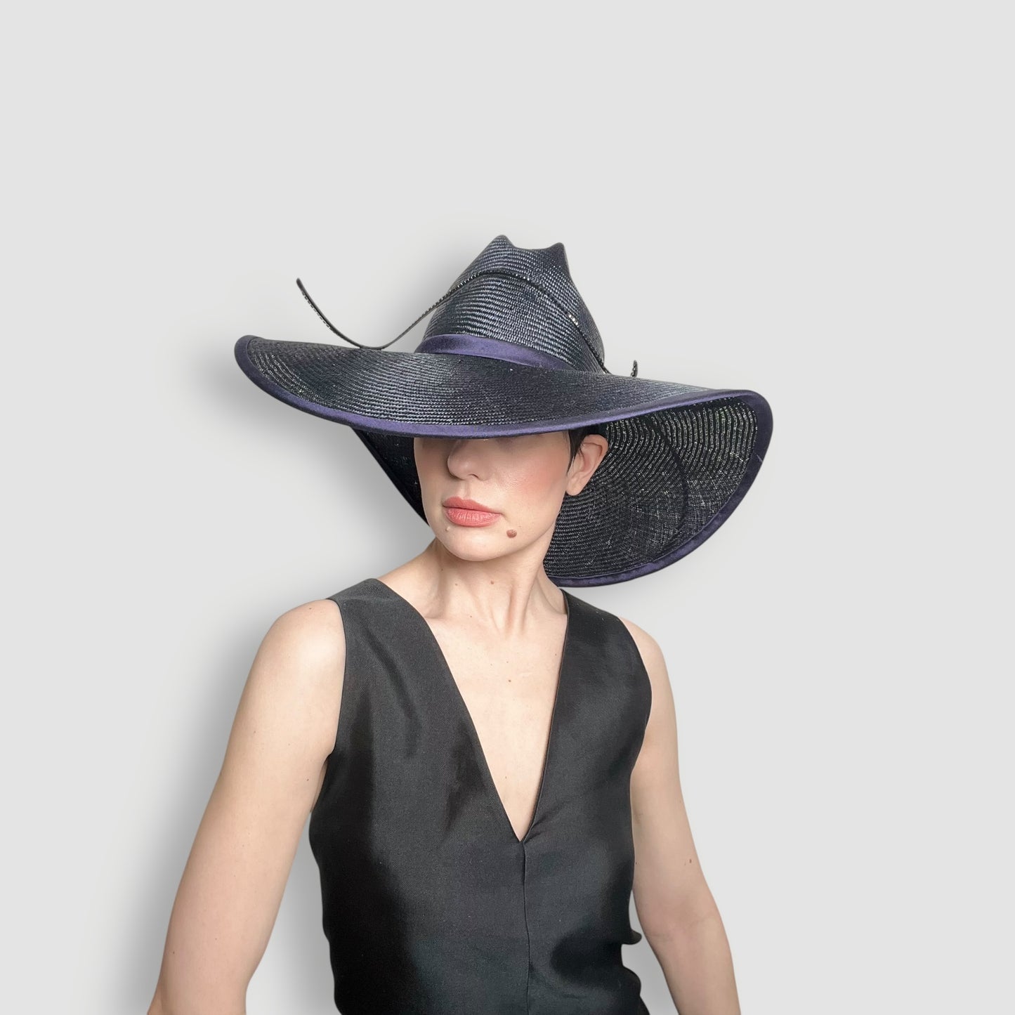Raphael Hat: French Navy with Black Diamante Twirl.