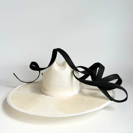 Harding Hat: White with Black Bow