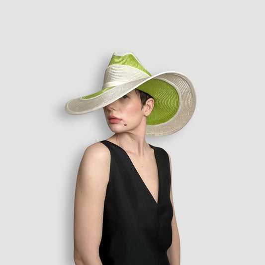 Cael Stripe Hat: Neon Green and White