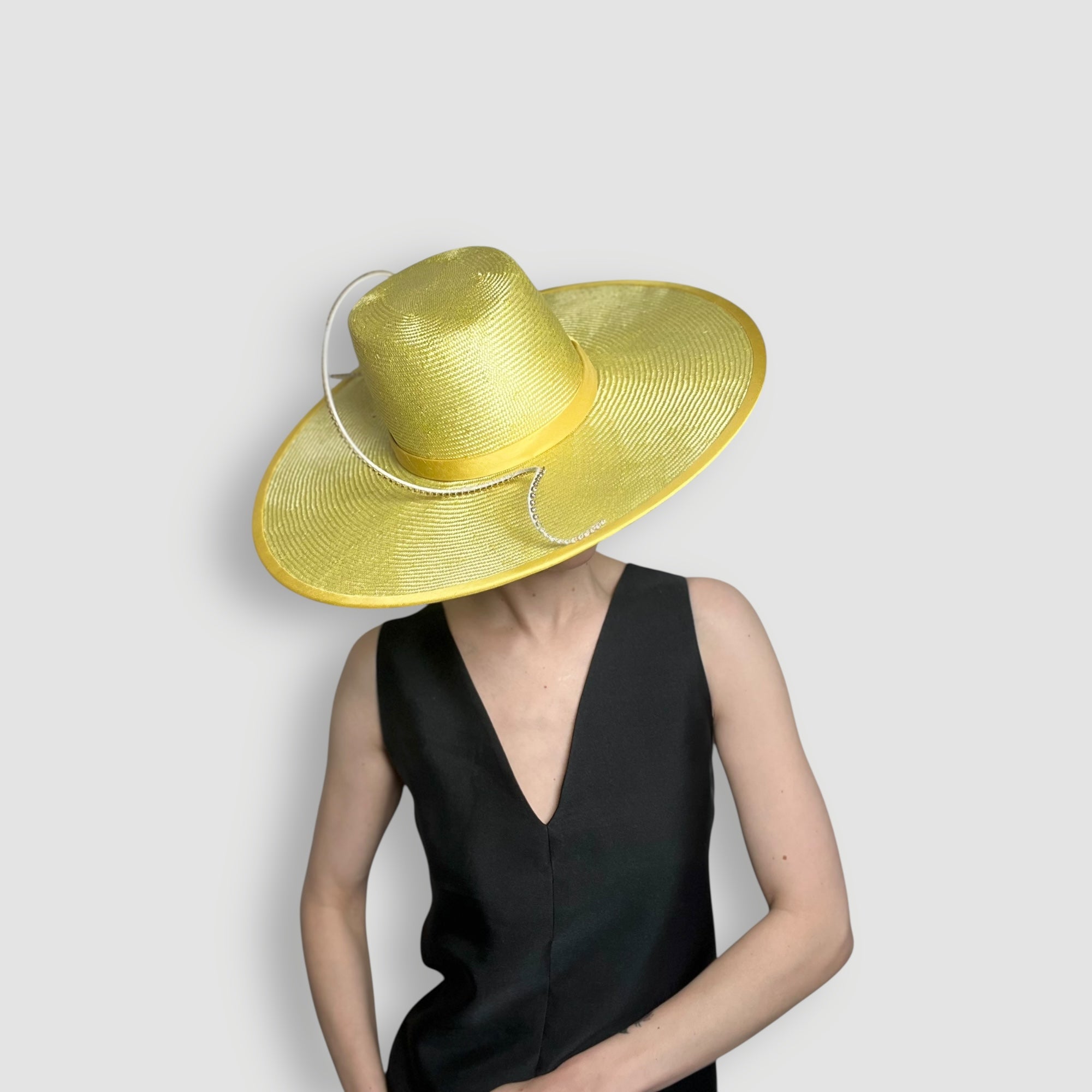 Octavia Hat- Lemon Yellow with diamante twirl