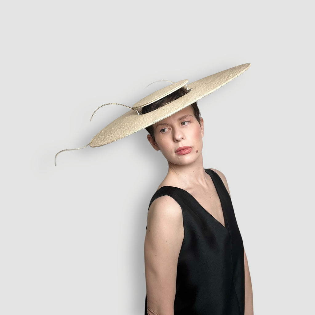 Freya Floating Boater: Natural Raffia with Diamante Curl