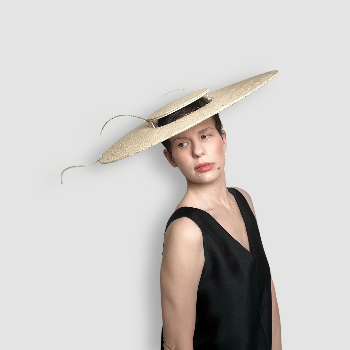 Freya Floating Boater: Natural Raffia with Diamante Curl
