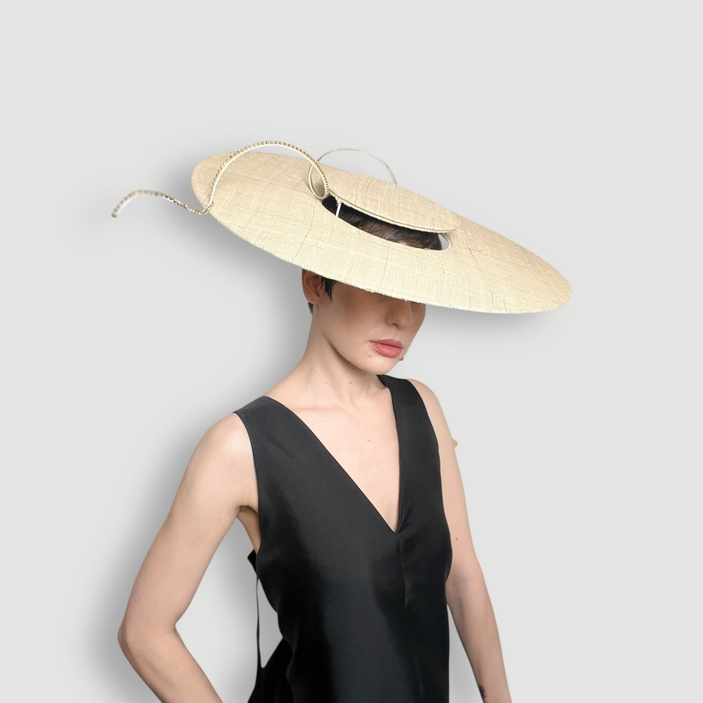 Freya Floating Boater: Natural Raffia with Diamante Curl