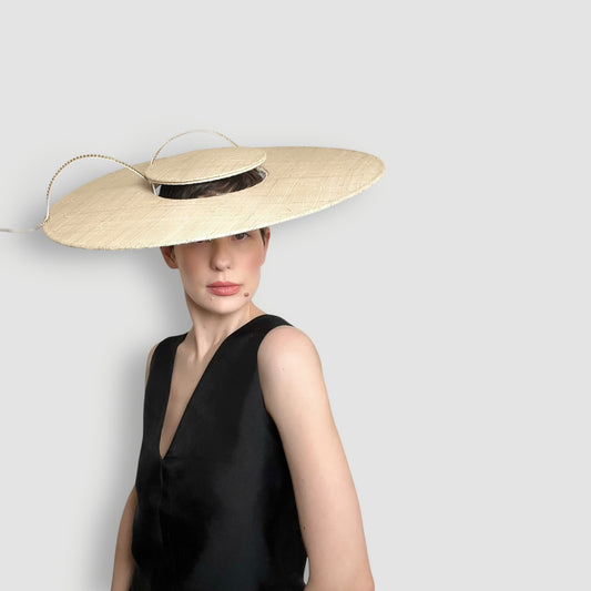 Freya Floating Boater: Natural Raffia with Diamante Curl