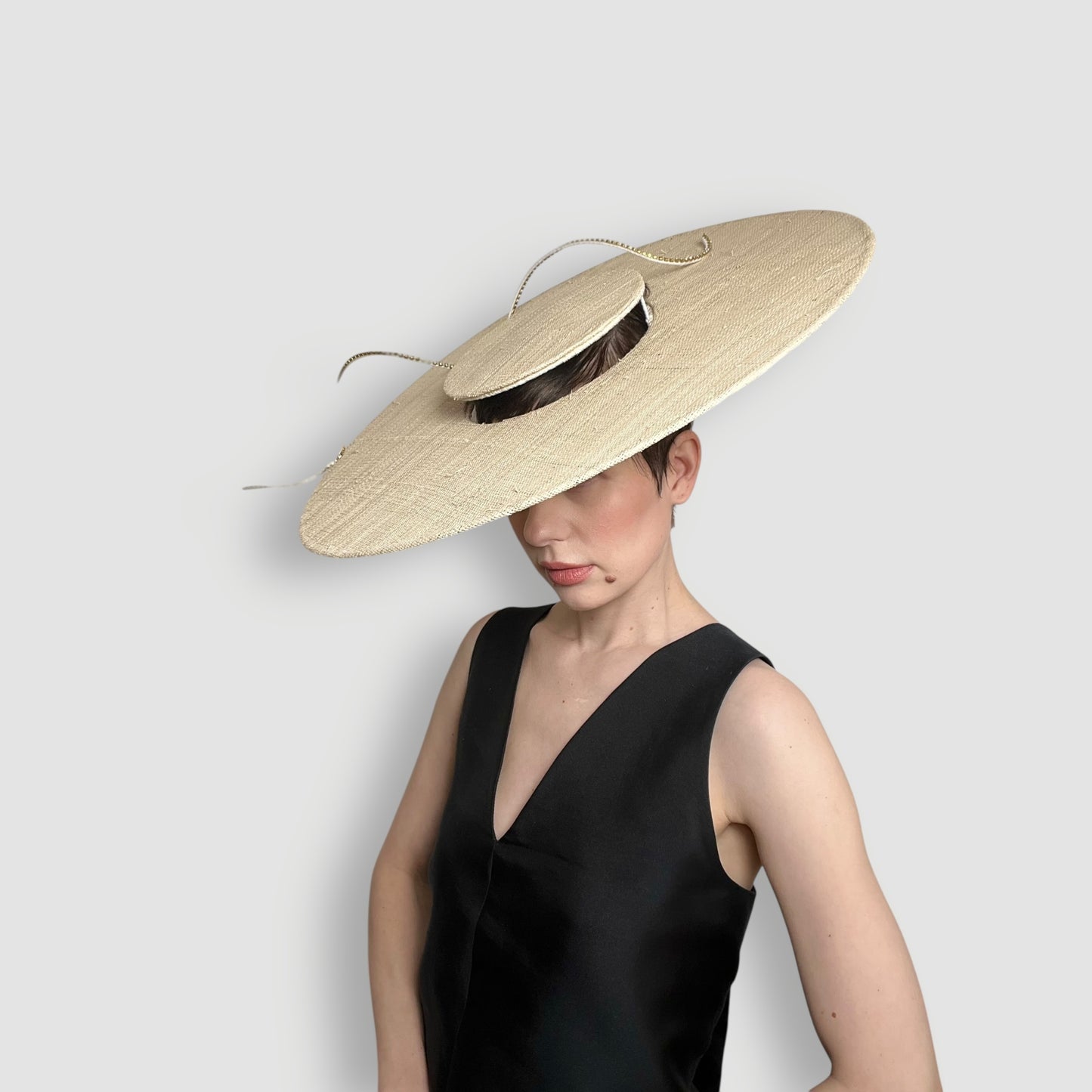 Freya Floating Boater: Natural Raffia with Diamante Curl