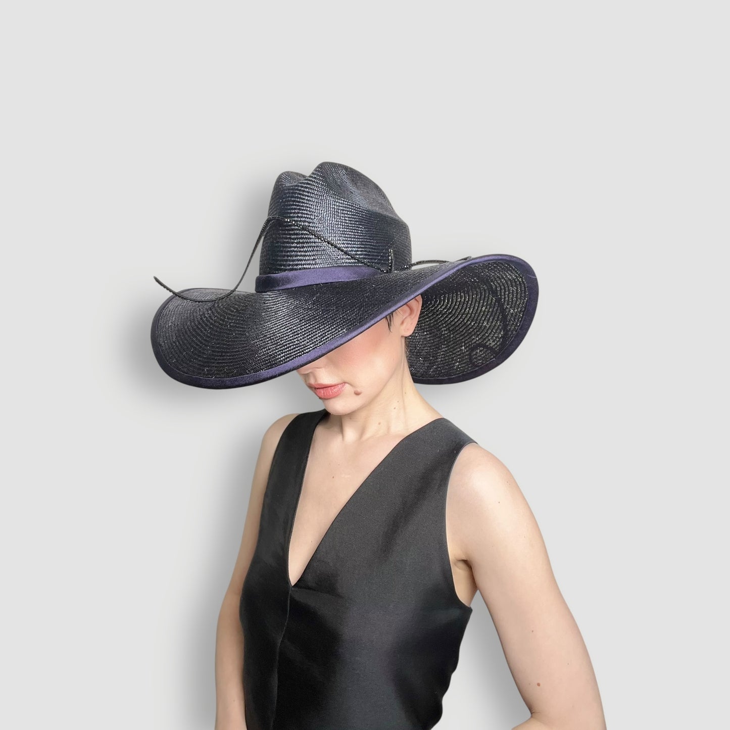 Raphael Hat: French Navy with Black Diamante Twirl.
