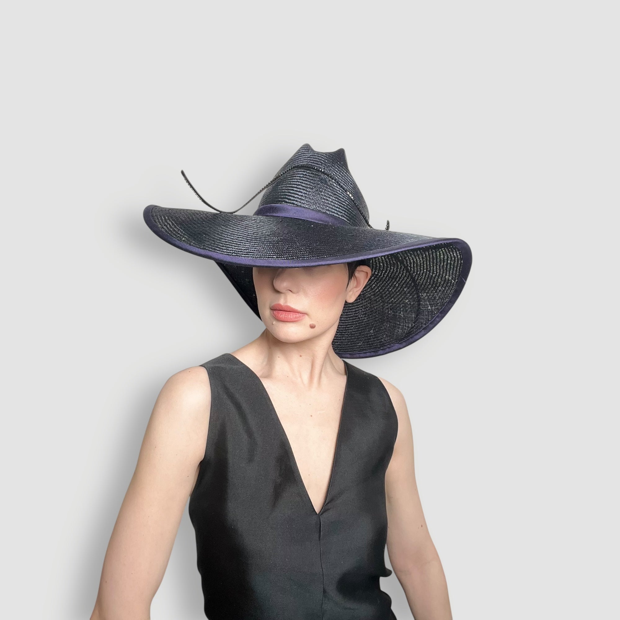Raphael Hat: French Navy with Black Diamante Twirl.